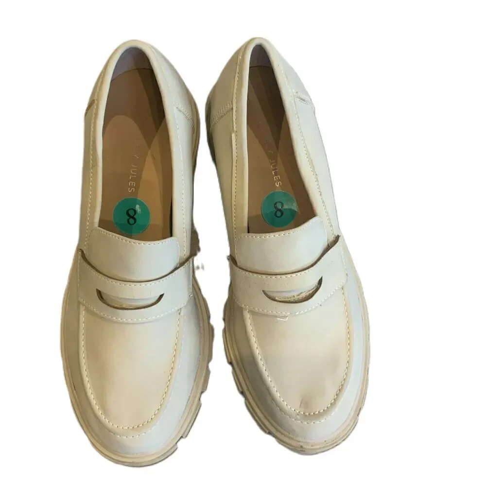 Sincerely‎ Jules Beige Chunky Heel Faux Leather Loafers Womens Shoes Size 8